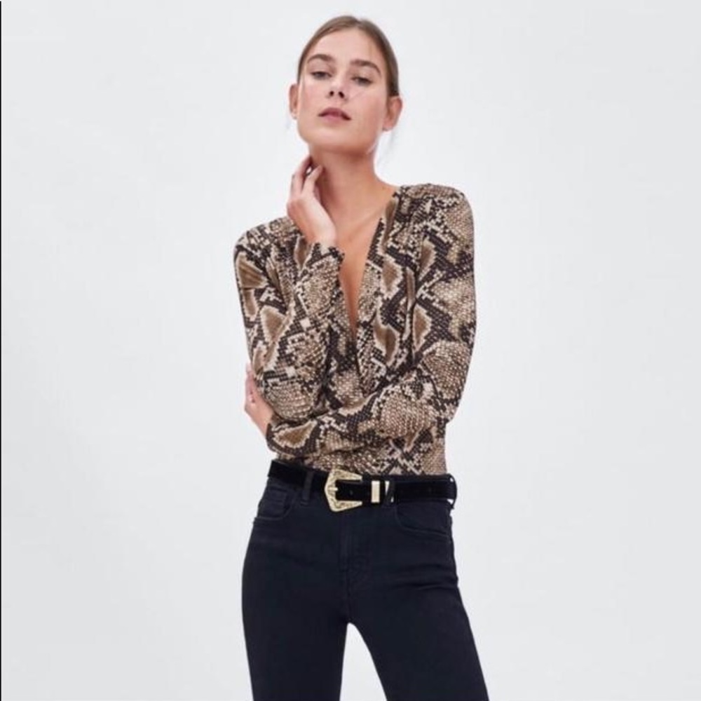 NWT ZARA Snakeskin Wrap Bodysuit Top Med
